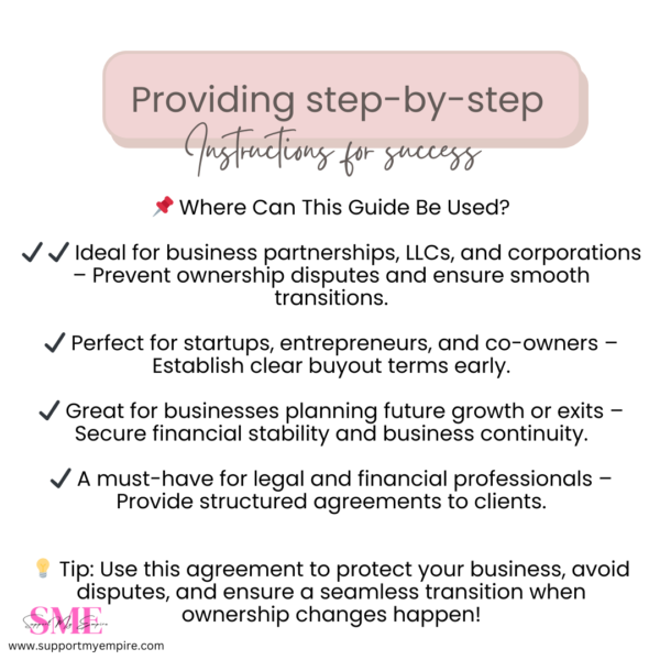 Where Can This Guide Be Used? A step-by-step Buy-Sell Agreement guide for business partnerships, LLCs, startups, and legal professionals